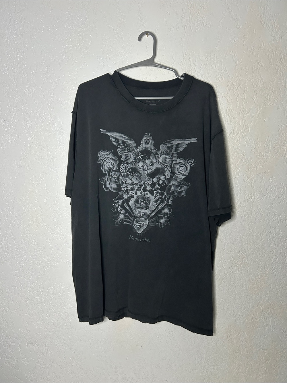 All Saints Black Short-Sleeve Tee with Gray Crest Graphic
